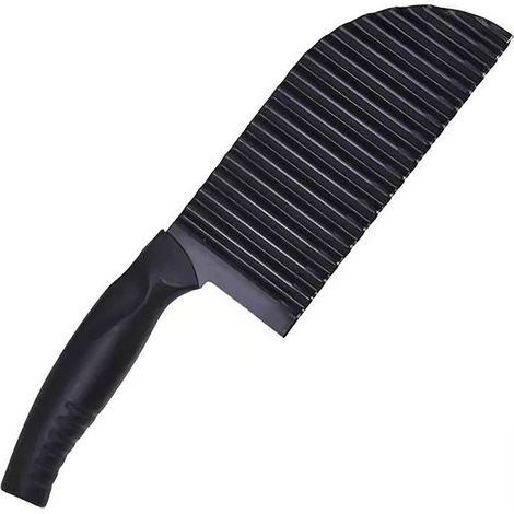 Couteau à pommes de terre ondulé pour découpe de fruits et légumes coupe frites cannelé lame noire pour salades et légumes croquants (1/5)
