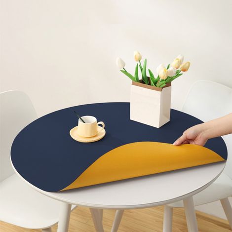 Tablecloth Ronde - PU - 40 cm - Réversible Bleu Jaune - Imperméable Anti-taches - Pour Intérieur et Extérieur - Lot de 2 (1/5)
