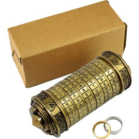 Coffret cryptex métallique rétro, cadenas à lettres cylindre pour mariage Saint-Valentin, cadeau couple, serrure décorative vintage. (1/5)