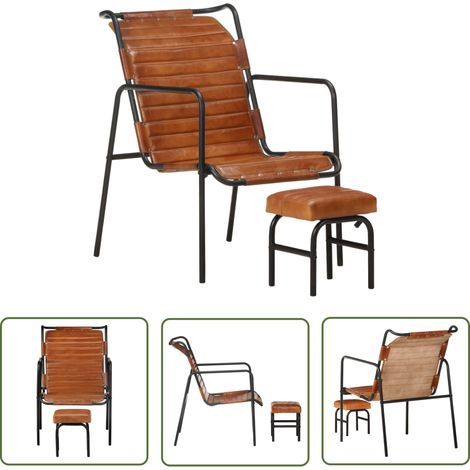 Fauteuil Fauteuil de Relaxation Fauteuil Salon avec repose-pied Marron Cuir véritable 78023 (1/5)