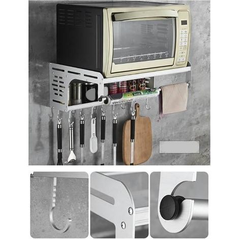 1 grille de rangement/support mural en aluminium argenté pour four à micro-ondes, support épais pour cuisine.