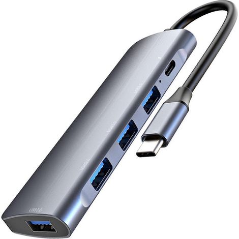 Station d'accueil USB-C vers Hub adaptateur 5 ports, compatible PC, ordinateur portable et notebook, connectique multiprise rapide. (123 caractères) (1/4)