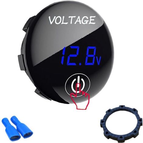 Voltmètre numérique LED 12 V 24 V CC étanche pour voiture, bateau, véhicule marin, moto, camion, camping-car, ATV avec lumière bleue, écran tactile (1/5)