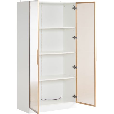 Vitrina de vidrio con LED 80x40x160 cm, 2 puertas y estantes regulables blanca MODENUIT (1/5)