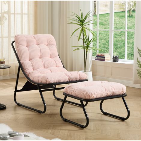 Chaise lounge de jardin en acier rose avec repose-pieds et coussin, moderne (1/5)