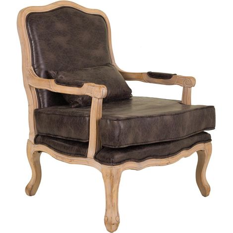 Butaca de madera tapizada marrón 64x72x92