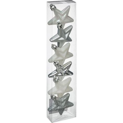 Sujet de Noël 6 Étoiles "Polaire" 6cm Argent & Blanc