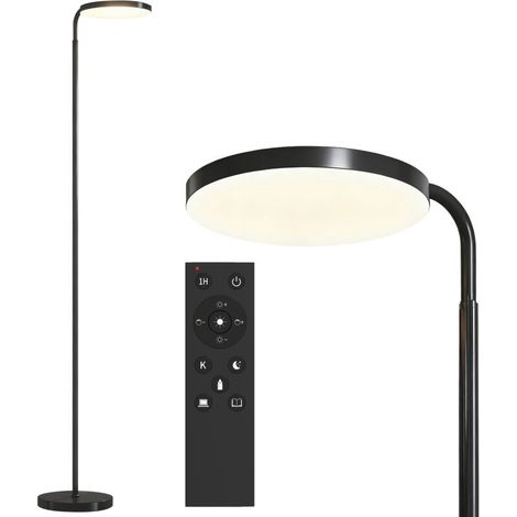 Lampadaire LED avec télécommande magnétique, orientable et flexible, en métal noir.