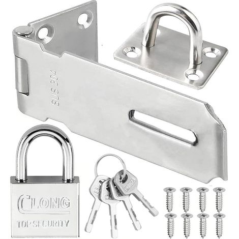 3 Inch Loquet Porte Acier Inoxydable avec Cadenas Agrafe, Verrou Porte Loquet de Sécurité Loquet de Cadenas Agrafe Porte Fermoir Moraillon De Verrou pour Chambre à Coucher Garage noir (1/5)