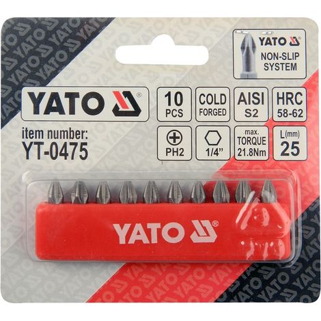 Punte per cacciavite, BIT, punta PH2 da 25 mm, set da 10 pezzi - YT-0475 (1/2)