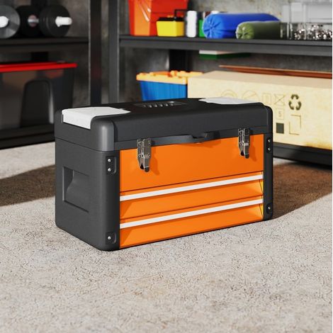 Boîte à outils en acier avec 2 tiroirs, plateau supérieur, 49,7 x 25,3 x 28,9 cm OKMYHOME (1/5)