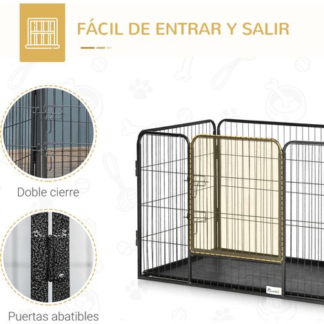 Parc rectangulaire pour animaux de compagnie. 4 panneaux en acier. 109 x 74 x 71 cm. avec porte à double verrouillage et plateau amovible pour une utilisation intérieure et extérieure. (1/5)