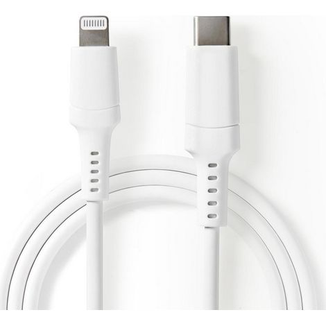 Cable relampago usb 20 apple lightning 8 pines usb c macho 480mbps niquelado 100m redondo pvc blanco caja