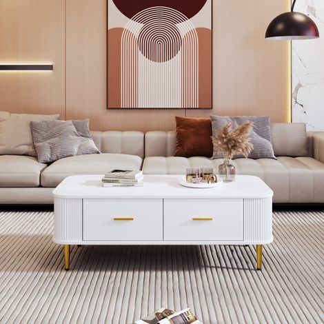 Table basse moderne - avec 4 tiroirs - en MDF - Blanc (1/5)