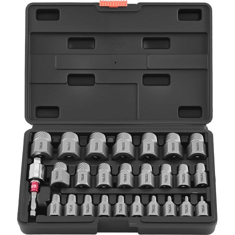VEVOR Juego de Extractor de Tornillos Dañados 27 Piezas, Removedor de Pernos, de Cabeza Hexagonal, con Adaptadores y Caja de Almacenamiento, Herramientas para Sacar Tornillos Rotos Oxidados Pintados (1/5)