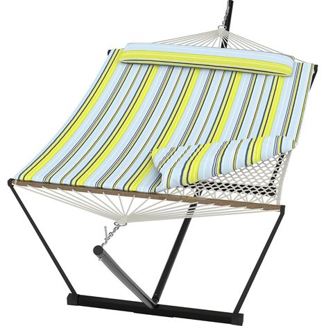Hamac 2 Places avec Support Pliant - Hamac Rembourré Rembourrage de Luxe - Structure Acier Robuste - Haute Résistance - Vert (1/5)