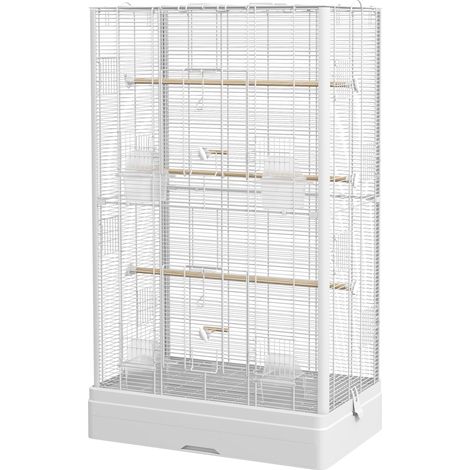 Cage à oiseaux volière pour oiseaux 61 x 36.5 x 98 cm accès facile 5 perchoirs 4 récipients scandinave en acier blanc (1/5)