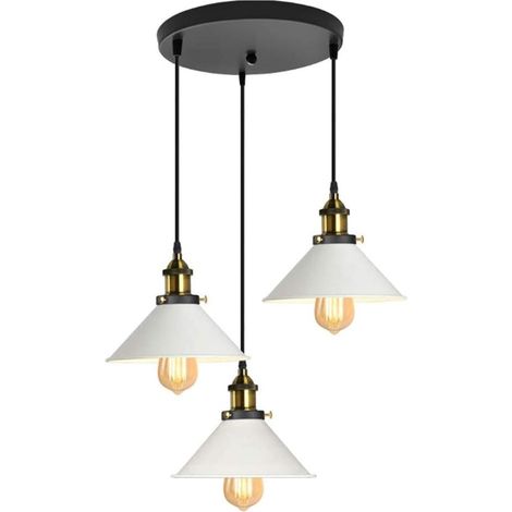 3 Flammige Pendelleuchte Vintage Hängeleuchte Loft Eisen Regenschirm E27 Höhenverstellbar für Küche Wohnzimmer Esszimmer Cafét (Runde Basis)