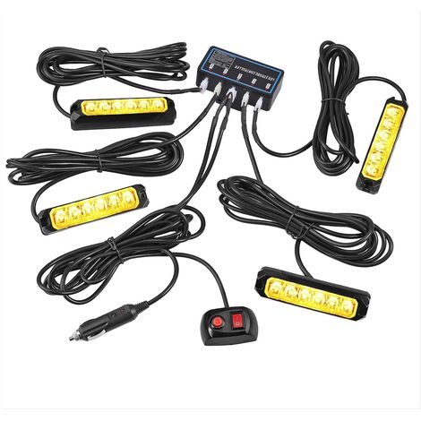 4X Feux de Pénétration 6LEDs 24W 12/24V Etanche IP65, Avertissement Stroboscopique d’Urgent Orange sur Prise Allume-Cigare 8 Modes Flash pour Véhicules d'Intervention Prioritaire (1/5)