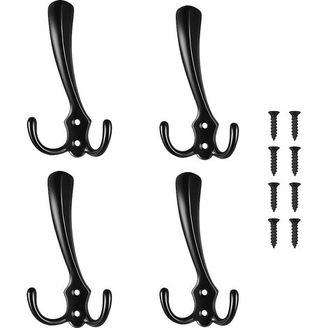 4-Pack, Triple mur hanger / Crochets muraux - crochet porte-manteau-Noir (1/4)