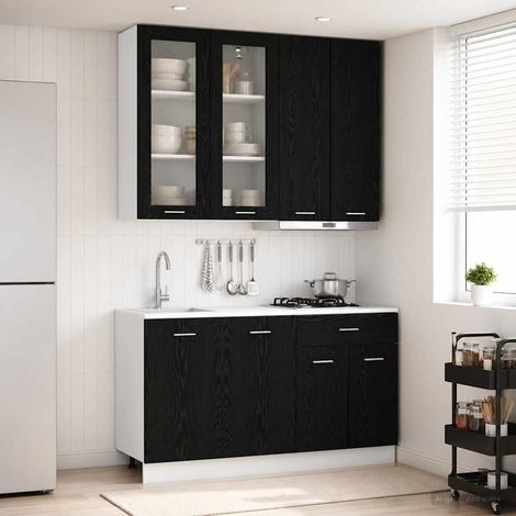 Ensemble de meubles de cuisine 4 pièces en bois d’ingénierie chêne noir, 94.65kg - PANGIVO (1/5)