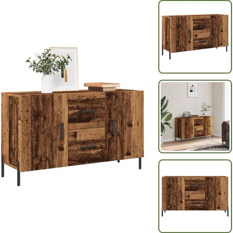 The Living Store Aparador de madera de ingeniería envejecida 100x36x60 cm - Aparador de madera