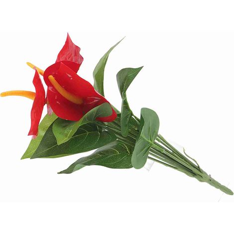 Künstlicher Blumenstrauß aus roten Anthurien aus Kunststoff – Dekoration für Hochzeiten, Zuhause und Garten (1/5)
