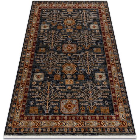 Teppich Wolle KESHAN Franse Rahmen orientalisch 6174/53511 dunkelblau / rotwein blue 300x380 cm