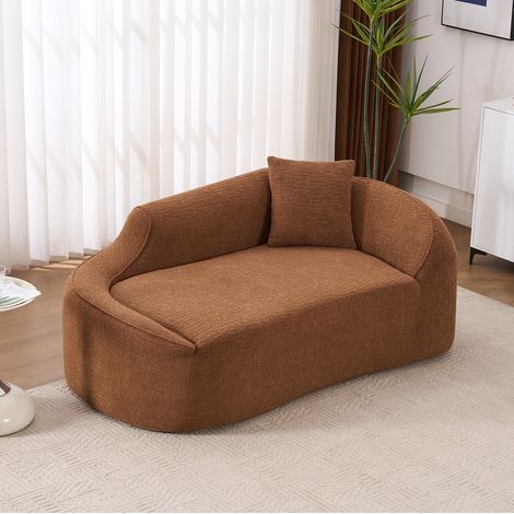 Divano letto curvo 3 in 1 in ciniglia, 2 posti, chaise longue e letto per gli ospiti, nessun montaggio richiesto - Caramello (1/5)