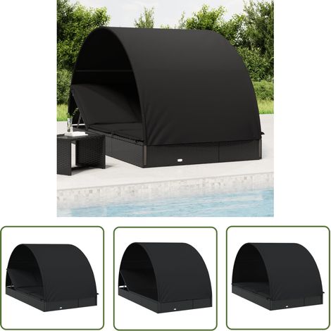 The Living Store Sonnenliege für 2 Personen mit Runddach Schwarz 211x112x140 cm - Sonnenliege - Rattan Möbel - Gartenmöbel - Outdoor Möbel - Lounge Set (1/5)