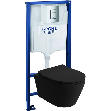 GROHE Bâti-support Solido + Lavita WC Praia Black suspendu noir sans bord + panneau de commande Delta 25 chrome Kit complet WC (1/5)