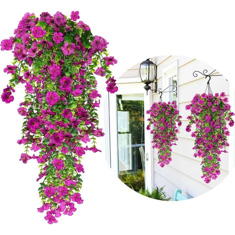 JeiibrZui Künstliche Hängeblumen – 77 cm – 4er-Set – UV-beständig – Lila – Ideal für Balkon, Garten und Hochzeitsdekoration (1/5)