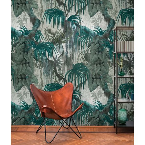 Papier peint intissé Jungle & Tropical Gris, Vert - 1,59 x 2,8 m (1/3)
