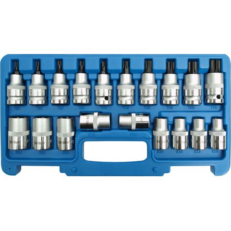 SW-Stahl Schraubendreheinsätze T und E-Profil, 19-teilig, 1/2 Zoll T 30 - T 70 / E 10 - E 24, 04180L