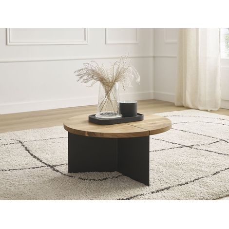 BOBOCHIC - Table basse ronde D.60 cm MARTIN bois massif de manguier et métal