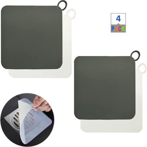 Alfombrilla de silicona absorbente de olores para desagüe de suelo de 4 piezas, tapones de gel de sílice para desagüe y tapa desodorizante absorbente de olores. (1/5)