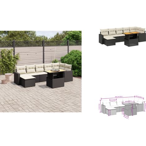 Salon de jardin 8 pcs avec coussins noir résine tressée - Ensemble Salon De Jardin - Meuble Extérieur - Résine Tressée - Rotin Synthétique - Table Extensible (1/3)