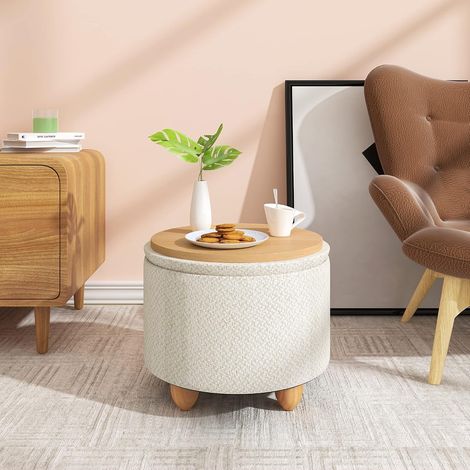 WOLTU POUF POUFF PUFF CONTENITORE BAULE SGABELLO IN TESSUTO Beige 39x33 cm (1/5)