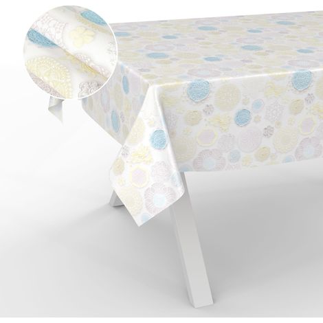 Nappe en Toile cirée, Lavable, pour Table de Jardin, extérieur et intérieur, 220 x 140 cm, Bord coupé, Pointes (1/5)