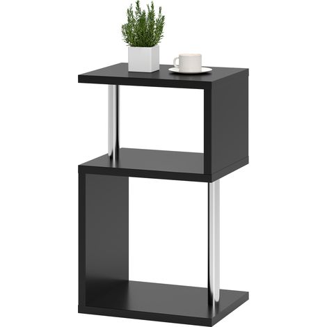 Mesita auxiliar de tres niveles con iluminación LED, estantes y estructura de aluminio para salón o dormitorio, 44 x 38 x 75 cm, negra. (1/5)