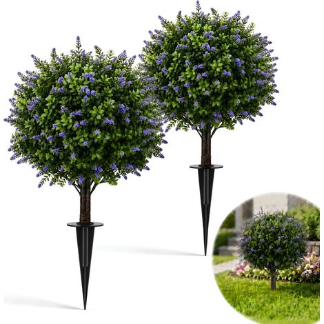 Lot de 2 boules de lavande artificielles avec support, diamètre 60 cm, couleur violette, plante décorative pour porche, terrasse, jardin et cour extérieure (1/5)