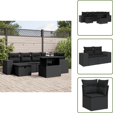 Salon de jardin 7 pcs avec coussins noir résine tressée - Ensemble Salon De Jardin - Mobilier De Jardin - Canapé Jardin - Table Basse Jardin - Chaise Jardin (1/5)