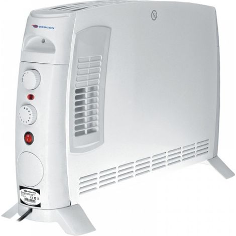 Calefactor eléctrico de convección Descon de 2000 W, bajo consumo energético y potente flujo de aire.
