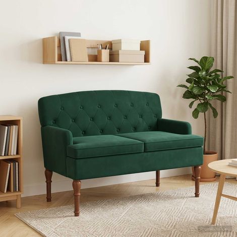 vidaXL Canapé love seat avec capitonnage en boutons Vert foncé Velours (1/5)