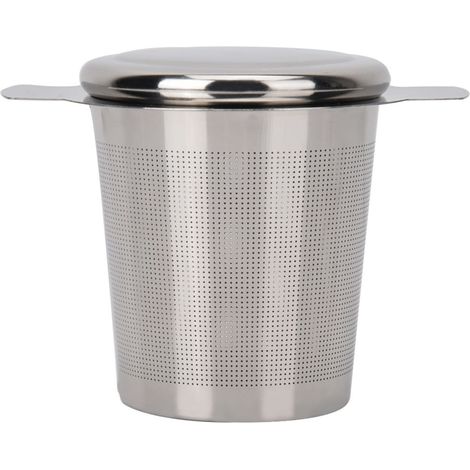 Filtre à thé et café, passoire en acier inoxydable avec couvercle et manche, maille fine pour résidus (1/5)