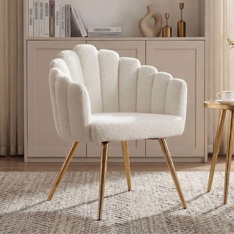 Wahson Sillón Moderno Tapizado en Lana Sintética, Silla de Tocador para Maquillaje, Sillón Auxiliar para Dormitorio y Salón, Blanco (1/5)