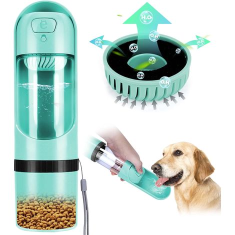 Bouteille d’eau portable pour chien avec distributeur 3-en-1, 300 ml + boîte à croquettes 150 ml, filtration, sans BPA (1/5)