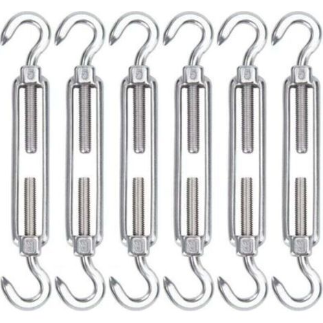 M5 Tendeur Cable Acier Inoxydable, Lot de 6 Tendeur de Fil Crochet et Crochet Réglable Heavy Duty Tension Hook & Hook pour Corde Cable Fil à Linge, Grillagefor Sun Shade Installation (1/4)