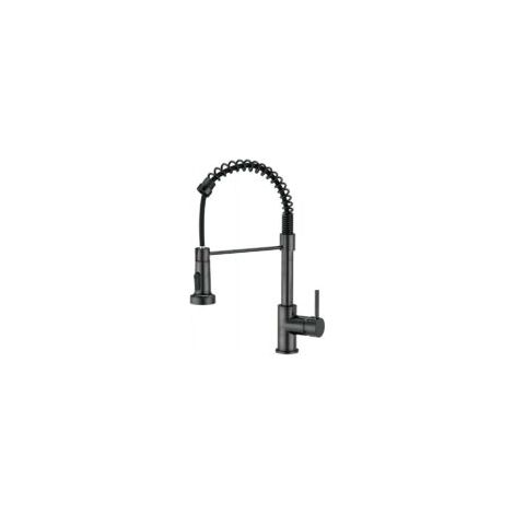 Grifo mezclador de cocina extraíble Crezuo de acero inoxidable con 2 tipos de rociado y giro de 360° - Negro (1/4)