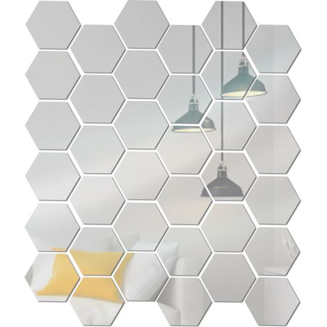 Set mit 36 abnehmbaren, sechseckigen Wandaufklebern aus Acryl mit Spiegeleffekt zur Dekoration von Schlafzimmer, Badezimmer oder Wohnzimmer.